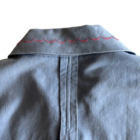 La Fiesta VTG Mexican Mushroom Whimsy Embroidered Snap Front Chambray Shirt S - Picture 5 of 9